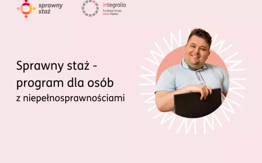 Plakat informacyjny o stażach dla osób niepełnosprawnych.