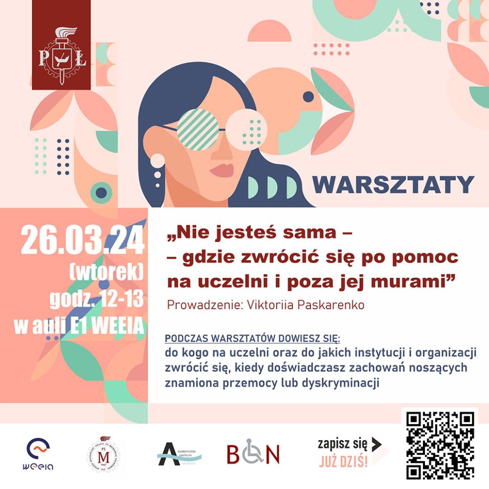 Plakat warsztatów dla studentek z kodem QR do zapisów