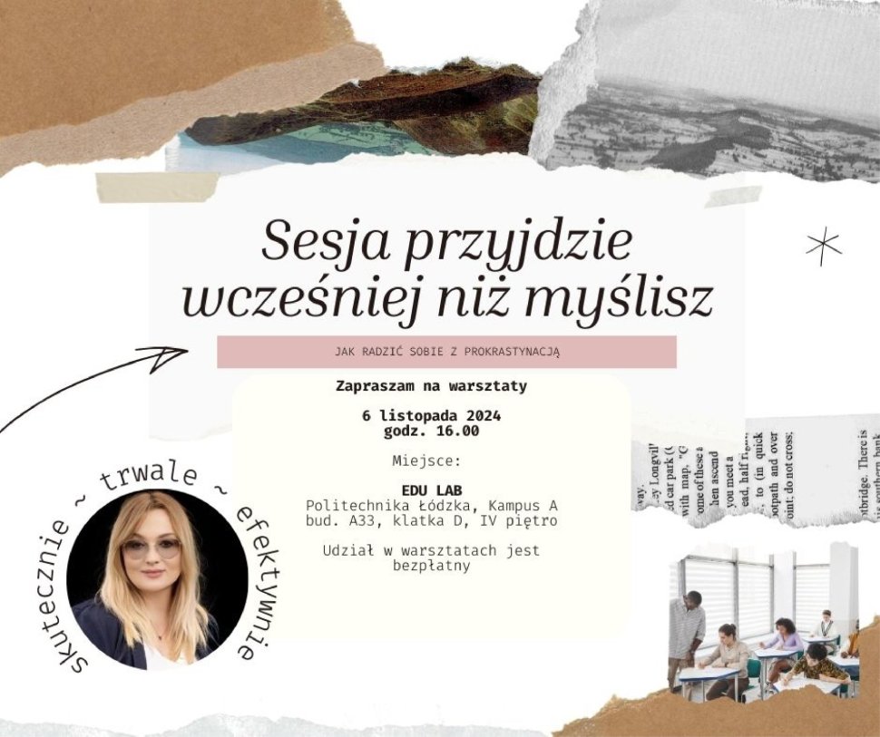 Plakat warsztatów "Sesja przyjdzie wcześniej niż myślisz".